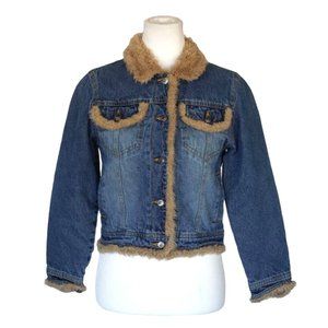 Y2K Amy Byer Faux Fur Jean Jacket Size M Insulated Blue‎ Denim 2000s